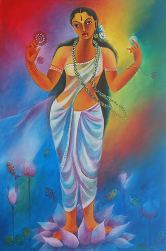 MR0039 
Mahamaye Mahalakshmi  
Acrylic on Canvas 
48 x 32 inches 
Available